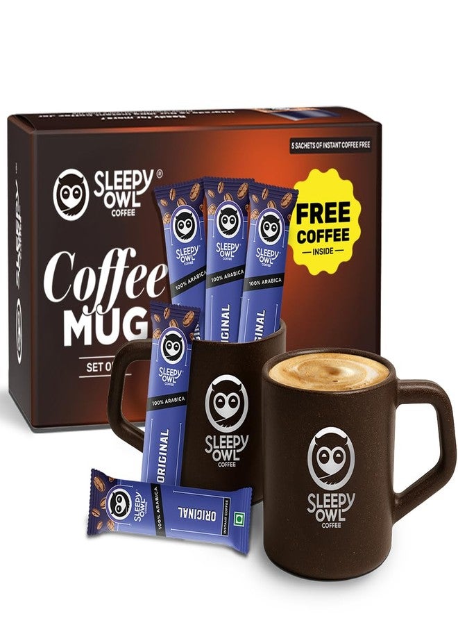 Sleepy Owl Coffee Mugs Set of 2 (200ml) with 5 Free Coffee Sachets | Eco-Friendly & Sustainable Cup | Microwave Safe | 100% Arabica Coffee with Mug - Image 1
